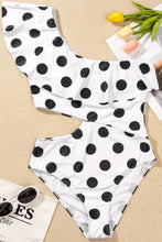 White Polka Dot Ruffled One-shoulder One Piece Swimwear