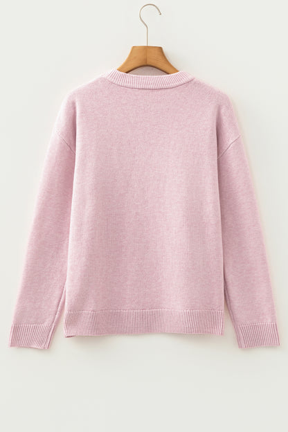 Pink Corded Love Script Graphic Baggy Sweater