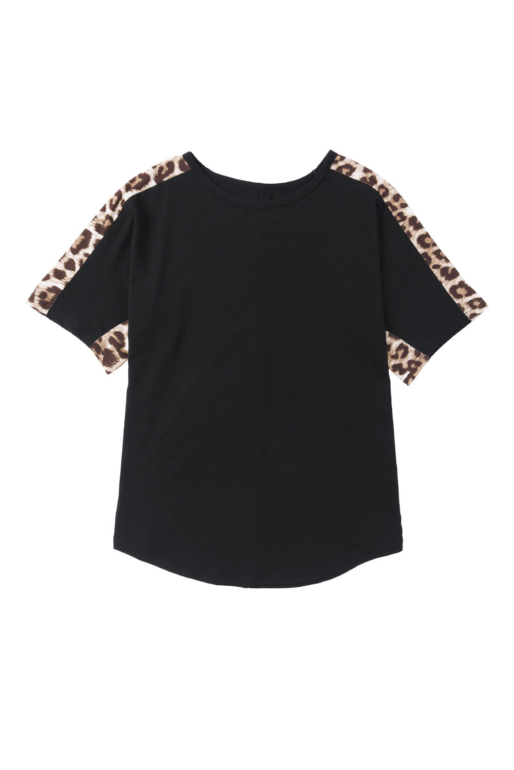 Camiseta de manga corta con cuello redondo y empalme de leopardo 