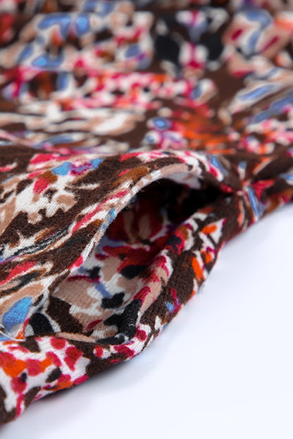 Blackish Plant Print Balloon Sleeve Curvy Dress