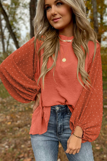 Chemisier ample à manches ballon et pois suisses orange roux