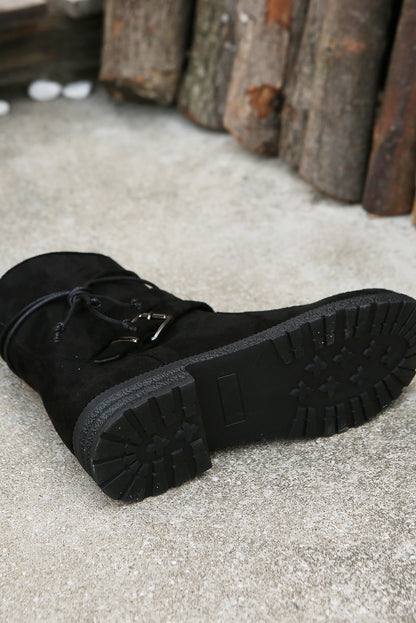 Botines con tiras y hebilla con cremallera de gamuza sintética marrón 