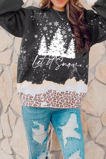 Sudadera blanqueada con estampado de leopardo navideño nevado