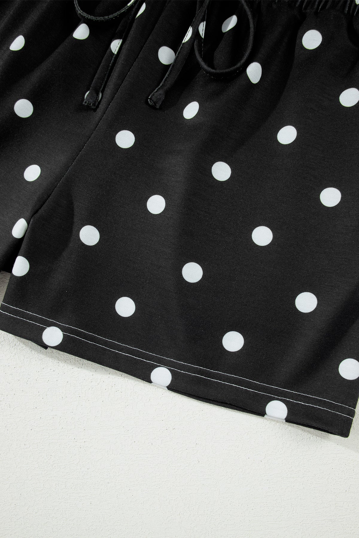 Black Polka Dot Short Sleeve Loose Top Drawstring Shorts Set