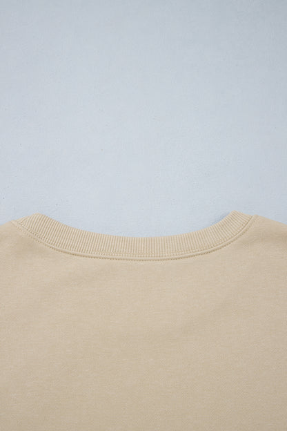 Khaki Polka Dot Patchwork Sleeve Crew Neck Loose Pullover Sweatshirt