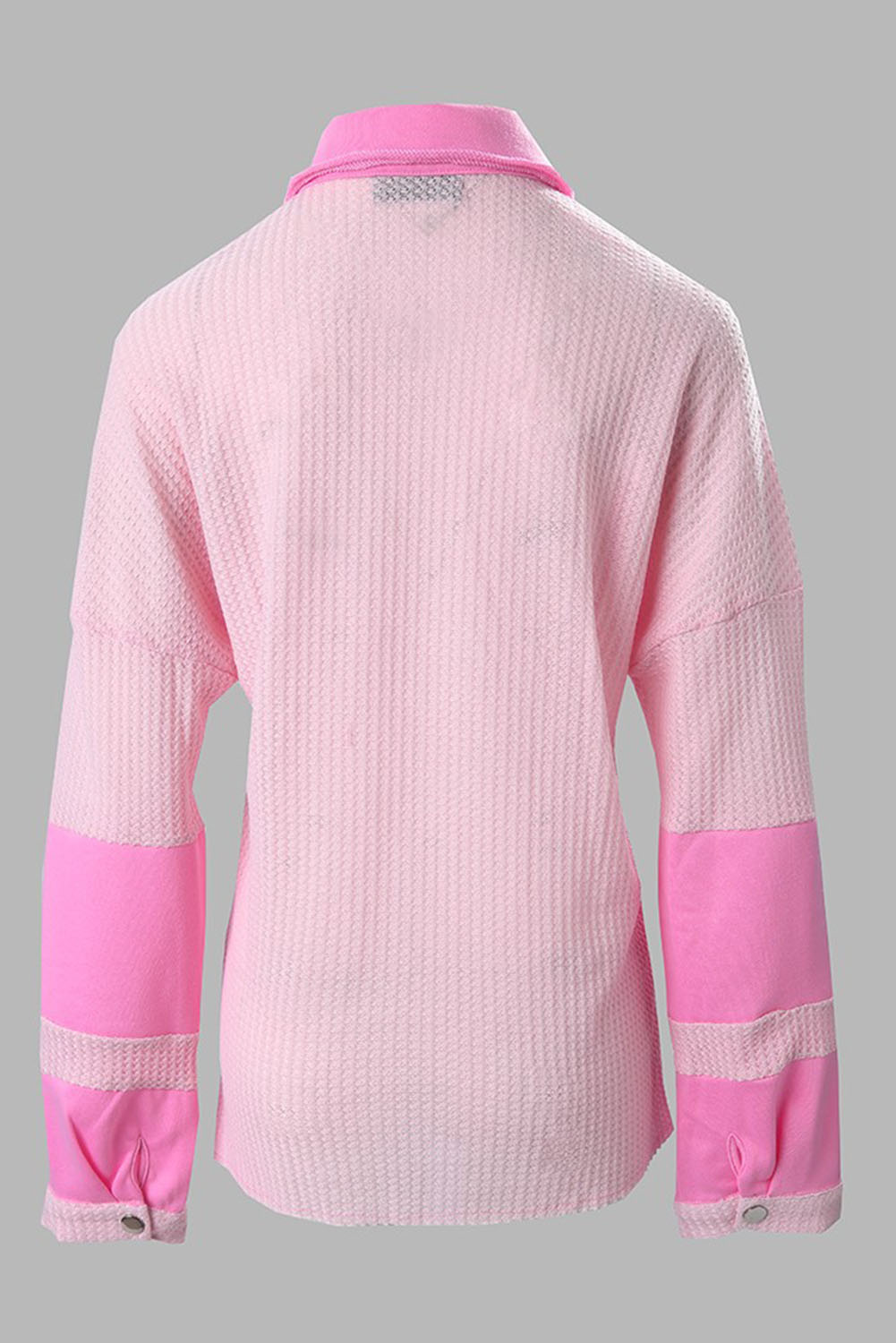 Veste-chemise à poches en patchwork gaufré rose colorblock 