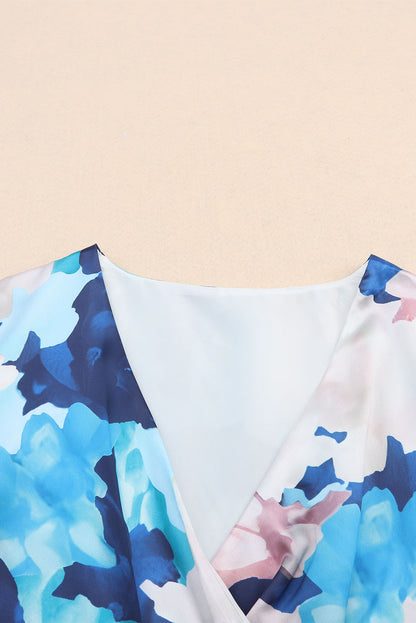 Robe à volants nouée à manches longues et motif floral abstrait 