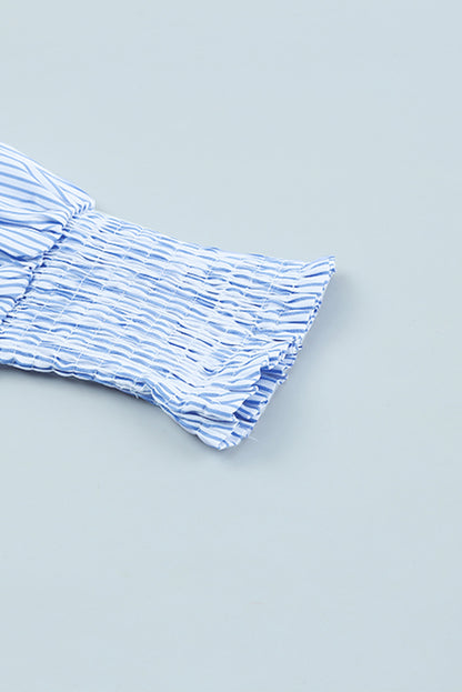 Camisa Boyfriend de rayas con puños fruncidos y bolsillo