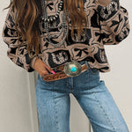 Black Bows & Horseshoes Pattern Western Fashion Print Sweater