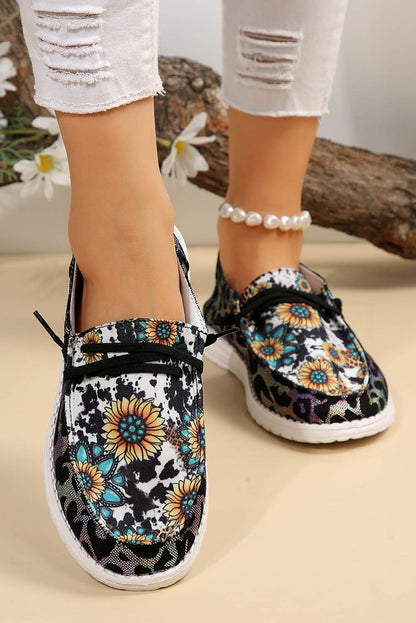 Western Cow Print Sunflower Shoes