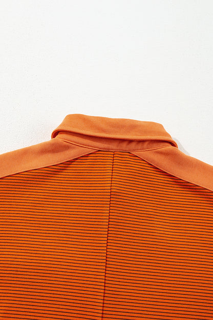 Sweat-shirt Henley à rayures orange, coutures apparentes, col rabattu et manches bouffantes