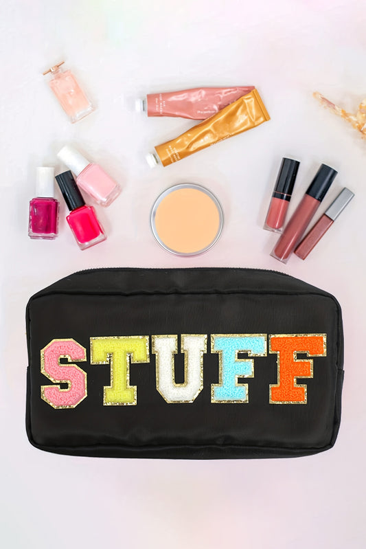 Black STUFF Glitter Zipper Canvas Makeup Bag