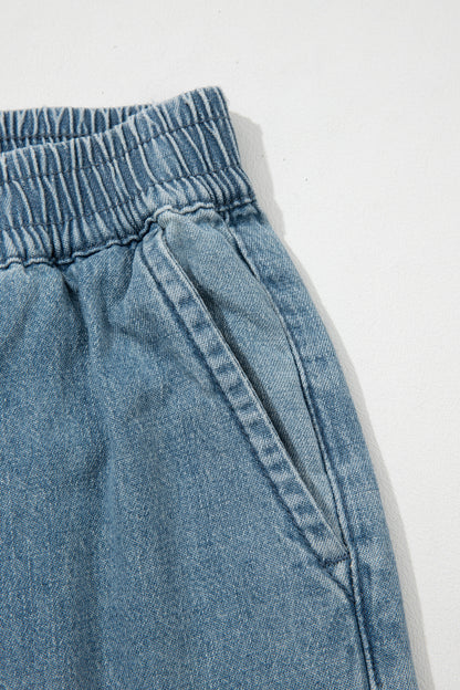 Beau Blue Frayed Floral Patch Wide Leg Raw Hem Wide Leg Jeans