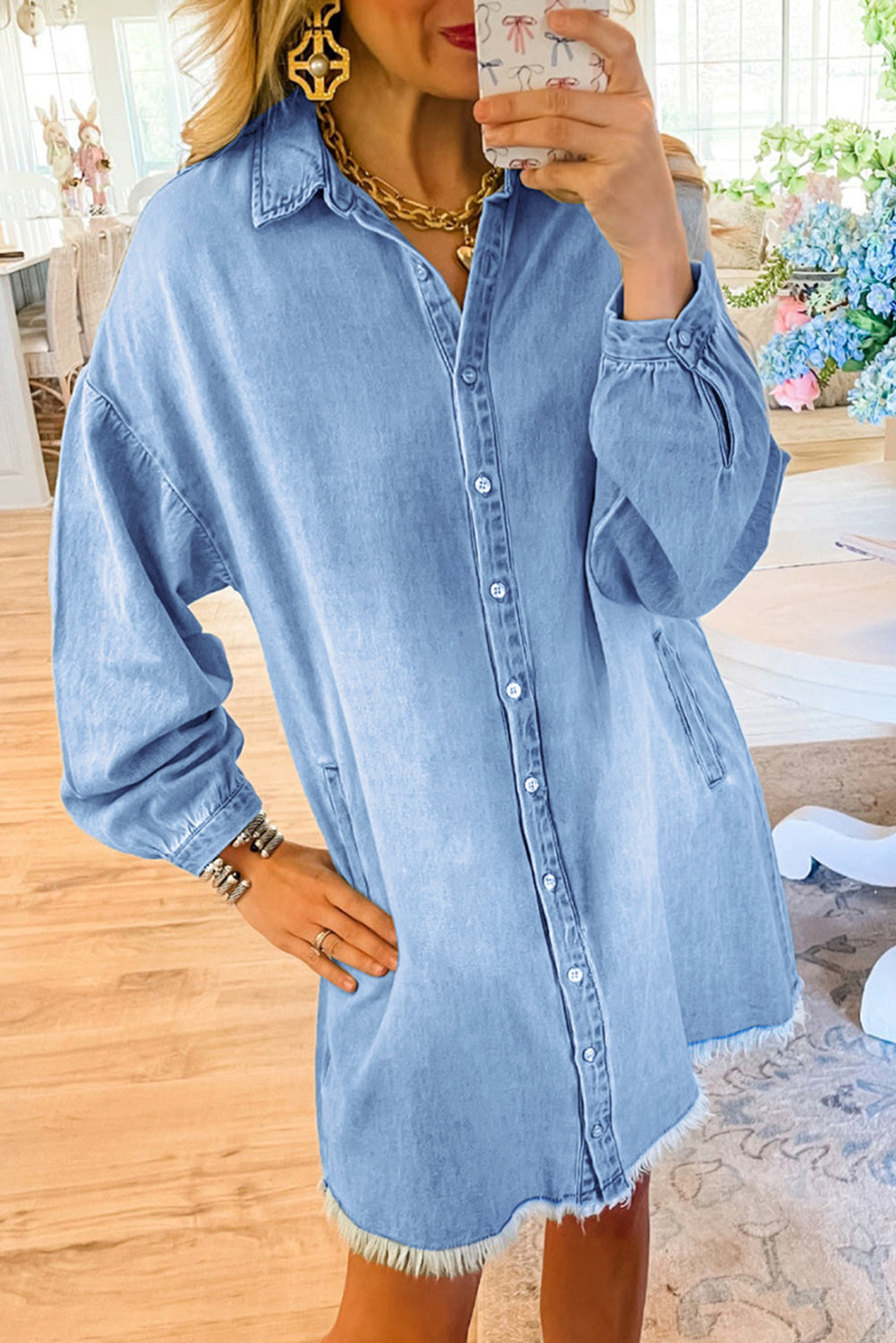 Beau Blue Risen Medium Washed Denim Shirt Dress Beau Blue Risen Medium Washed Denim Shirt Dress