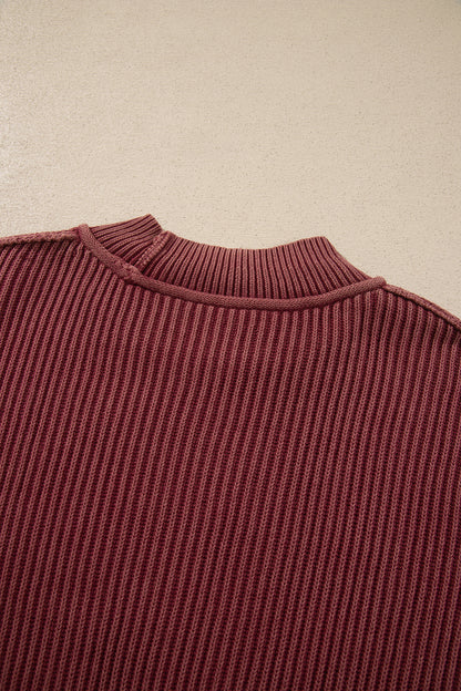 Red Dahlia Drop Shoulder High Neck Ribbed Sweater
