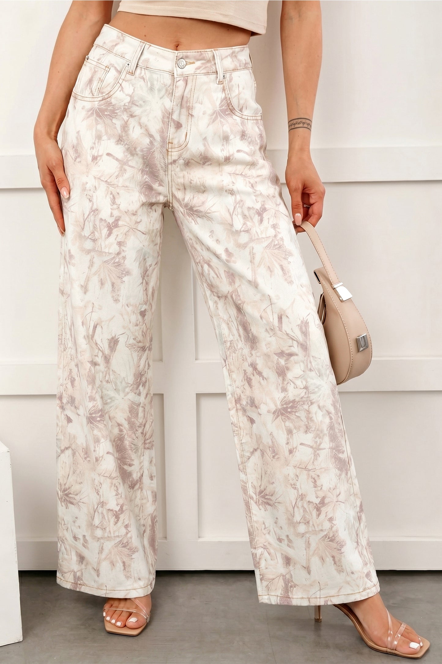Khaki Woodland Camo Tummy Control Denim Wide Leg Jeans