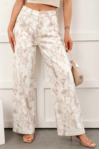 Khaki Woodland Camo Tummy Control Denim Wide Leg Jeans