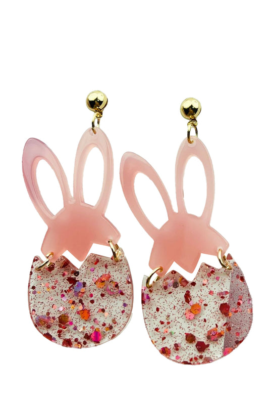 Pink Easter Bunny Glitter Acrylic Stud Earrings