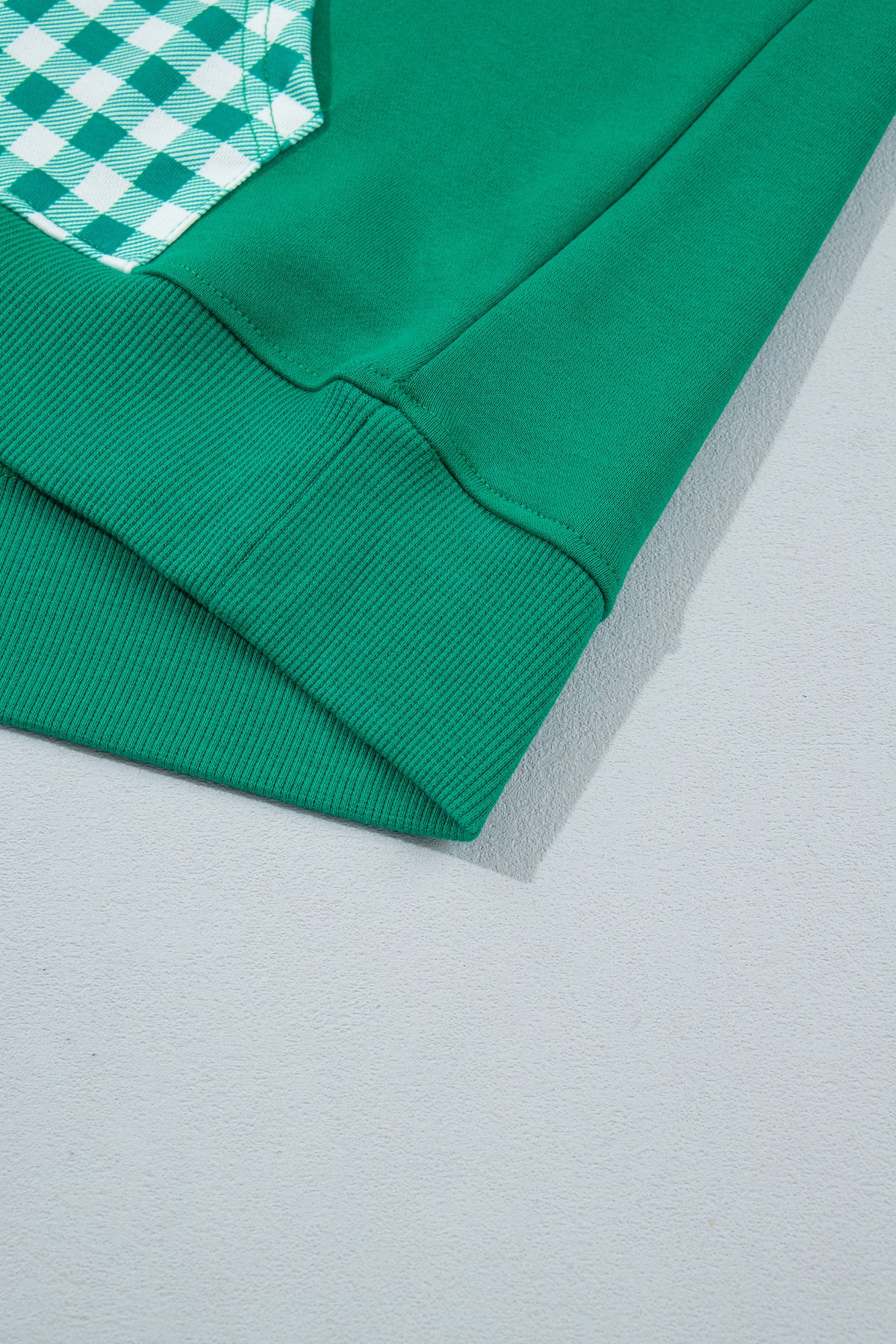Dark Green Patchwork Plaid Pocket Quarter Zip Sweatshirt