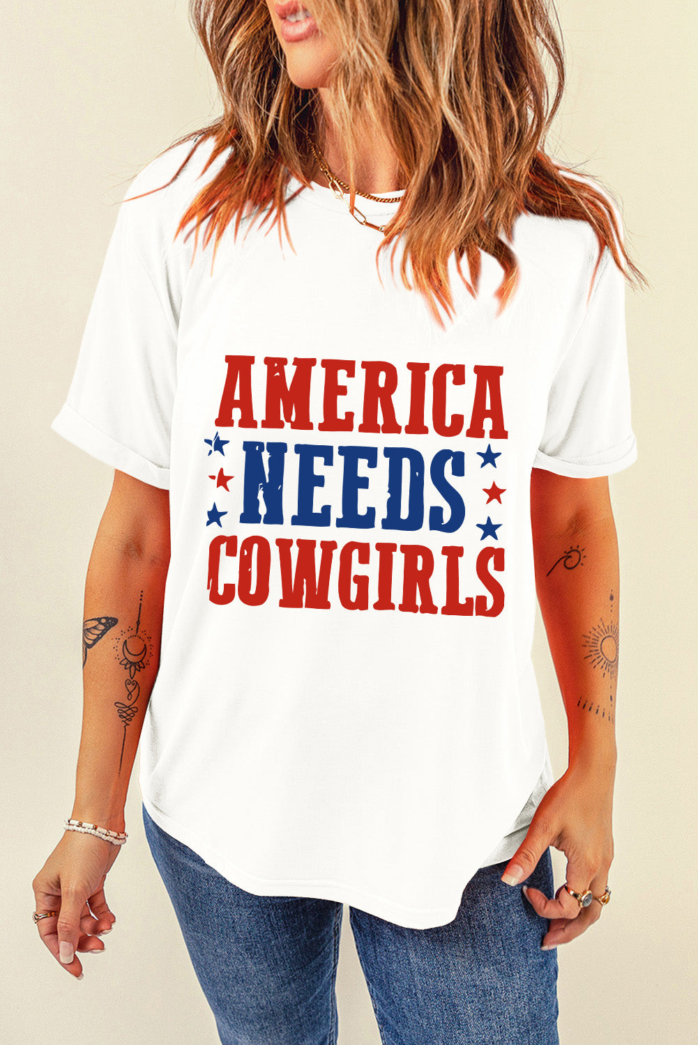 T-shirt ras du cou graphique « L'Amérique blanche a besoin de cowgirls »