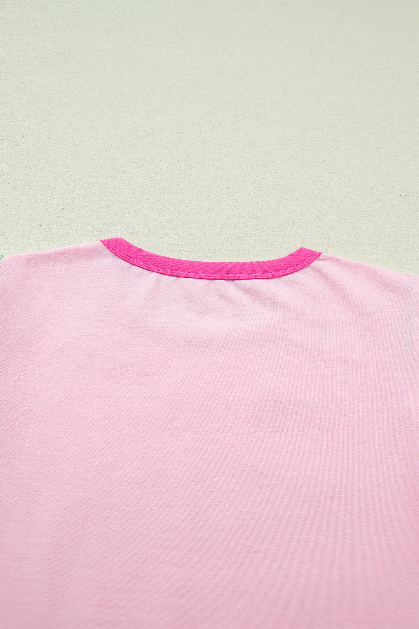 Pink Colorblock Flutter Sleeve Round Neck T Shirt