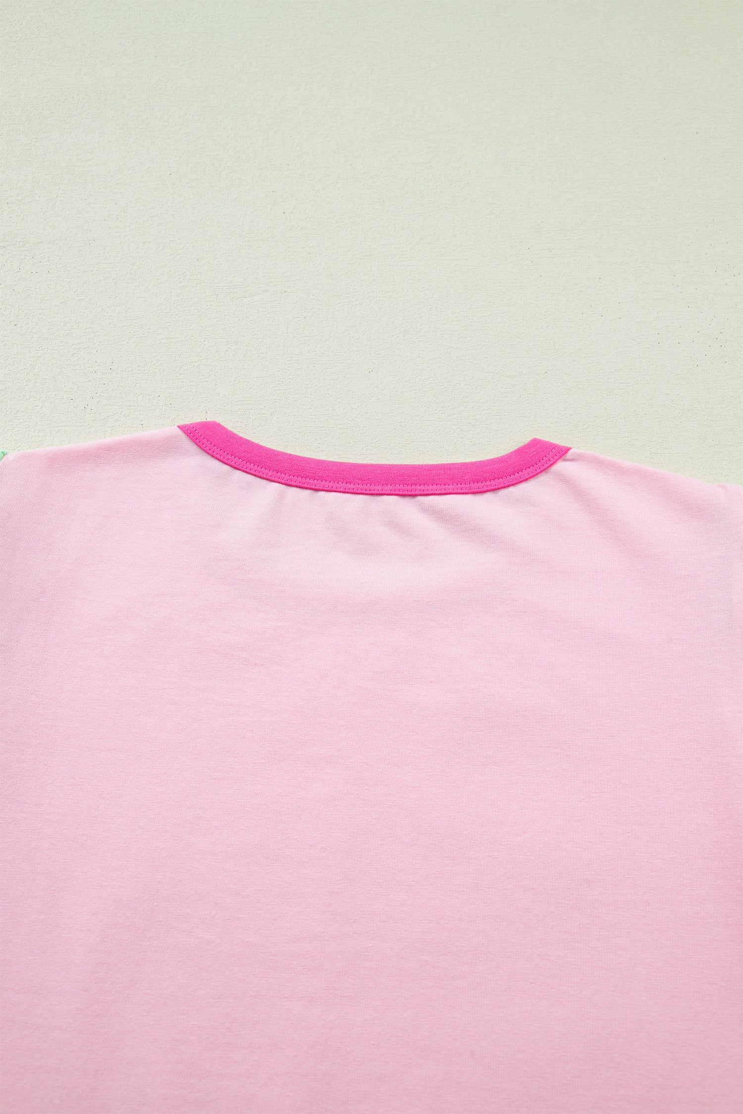 Pink Colorblock Flutter Sleeve Round Neck T Shirt