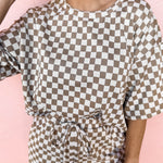 Brown Checkered Top and Short Casual 2pcs Set