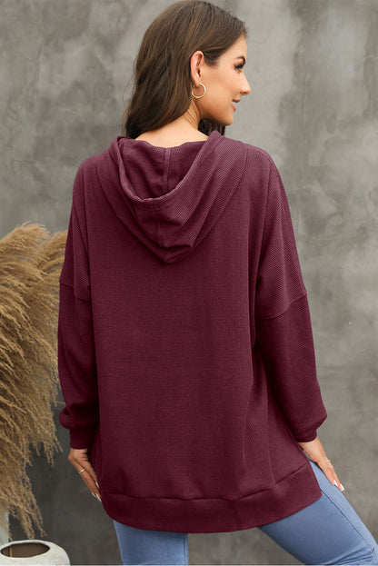 Sweat à capuche oversize en tricot gaufré Red Dahlia doublé polaire