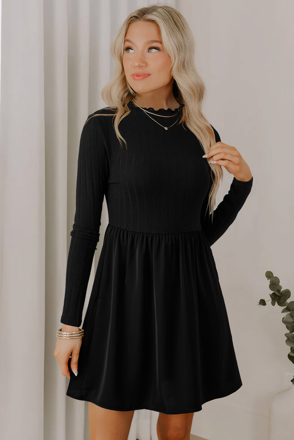 black ribbed high neck mini dress Rabanne High-neck Ribbed-knit Minidress