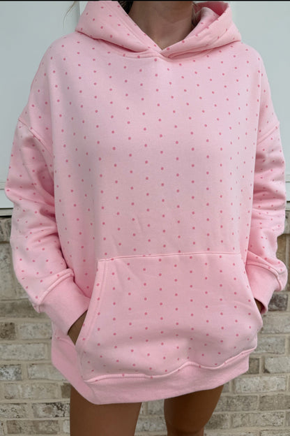 Pink Polka Dot Printed Oversized Hoodie Casual Shorts 2pcs Set