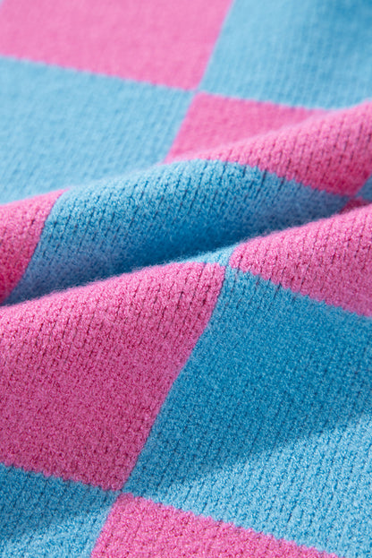 Débardeur pull à carreaux colorblock rose Sachet avec bordure côtelée