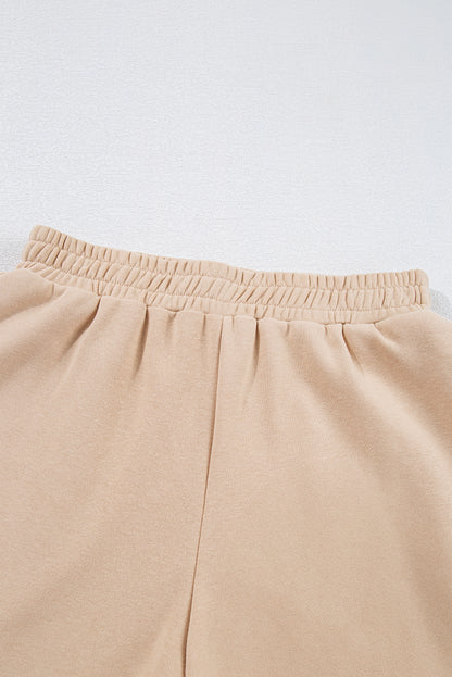 Apricot Striped Accent Pullover and Shorts Two Piece Casual Set