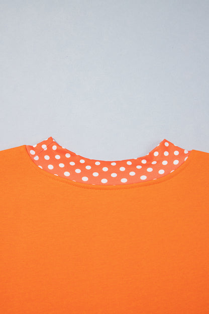 Grapefruit Orange Casual Polka Dot Patchwork Letter Graphic Plus Size Sweatshirt