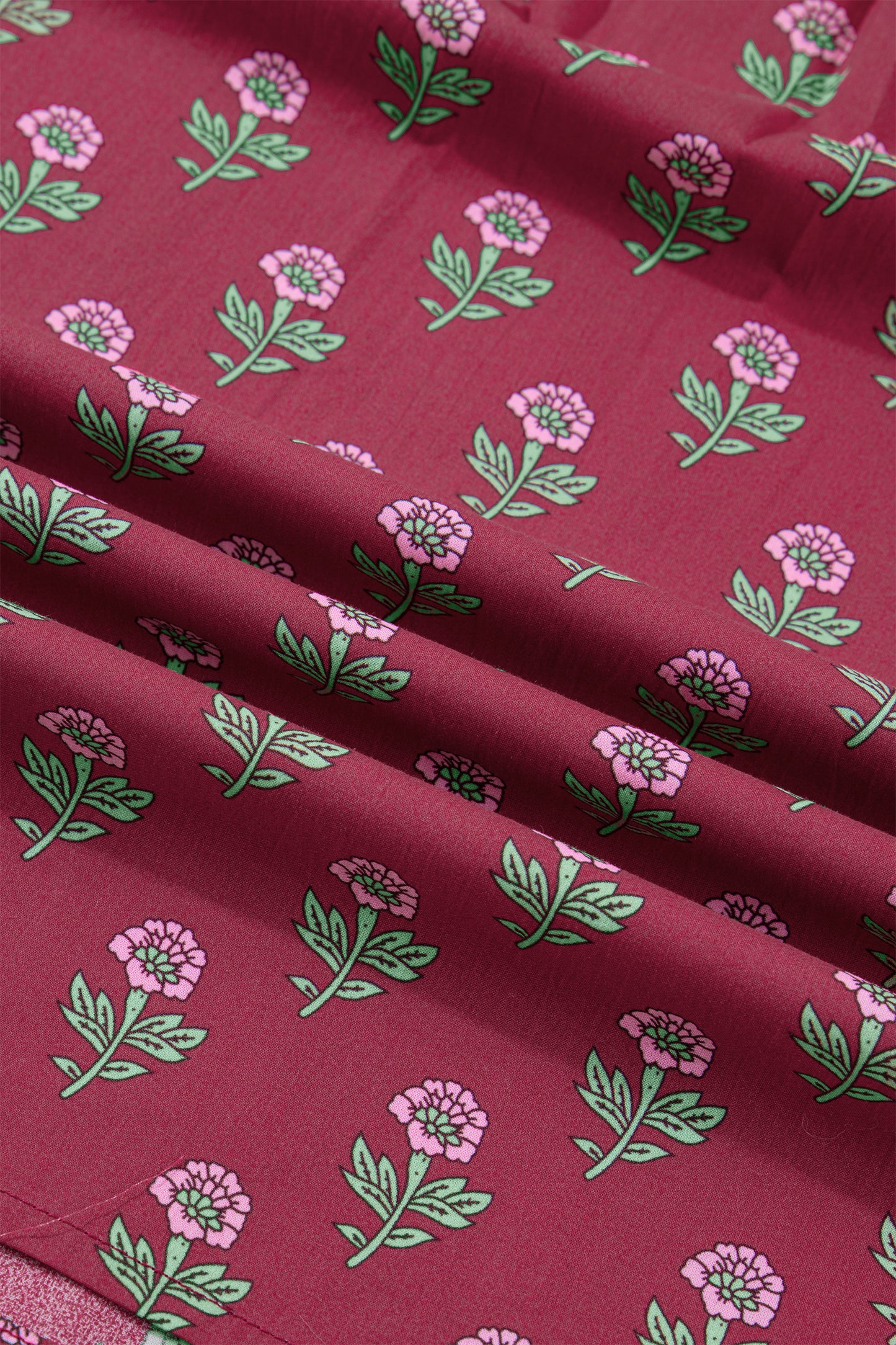 Red Contrast Collared V Neck Ricrac Trim Short Puff Sleeve Flower Blouse