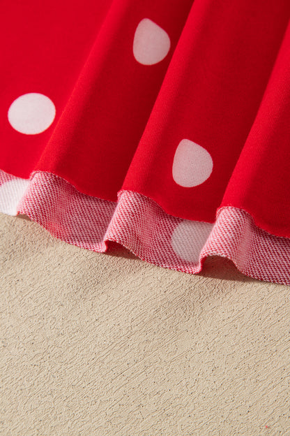 Red Polka Dot Raw Hem Relaxed Pullover Loose Skort Two Piece Set