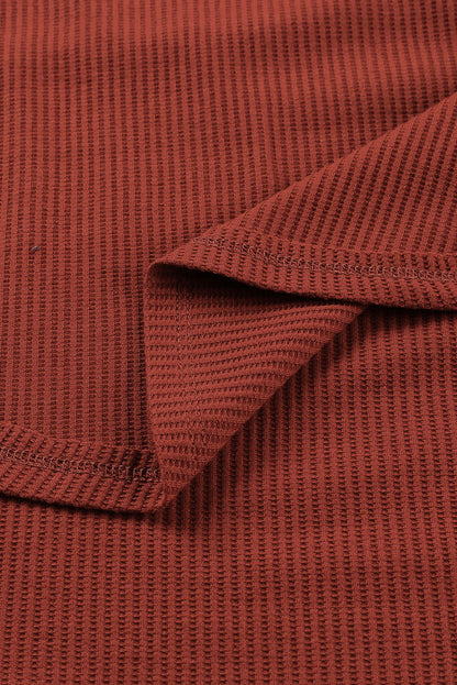 Waffle Knit Splicing Buttons Long Sleeve Top