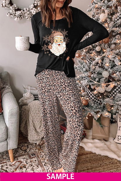 Ensemble de détente haut à manches longues et pantalon imprimé léopard