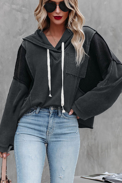 Waffle Knit Long Sleeve Drawstring Hoodie