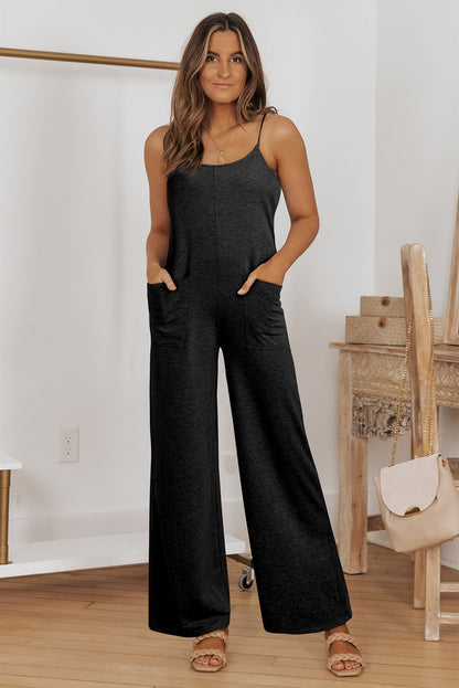 Loose Fit Side Pockets Spaghetti Strap Wide Leg Jumpsuit