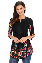 Floral Notch Neck Pin-tuck Tunic