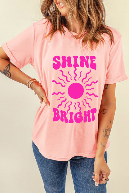 T-shirt décontracté graphique rose SHINE BRIGHT