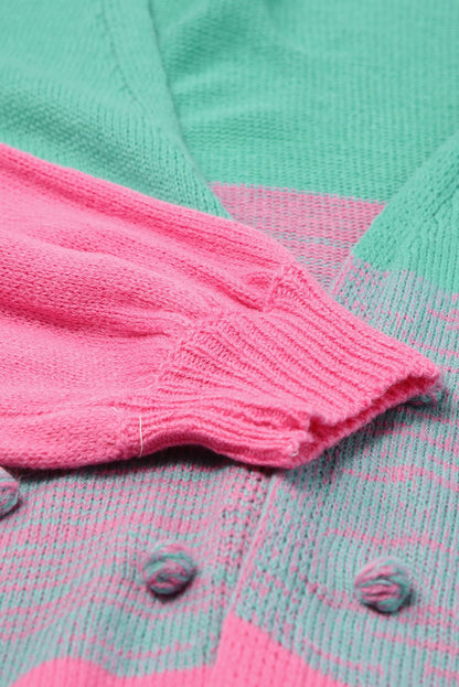 Cardigan ouvert à pompons marron et blocs de couleurs 