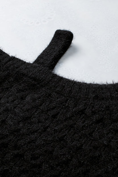 Asymmetric Cut Out Cold Shoulder Eyelash Sweater