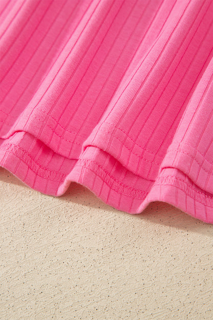 Sachet Pink Soft Ribbed Color Block Trim Casual Short Set