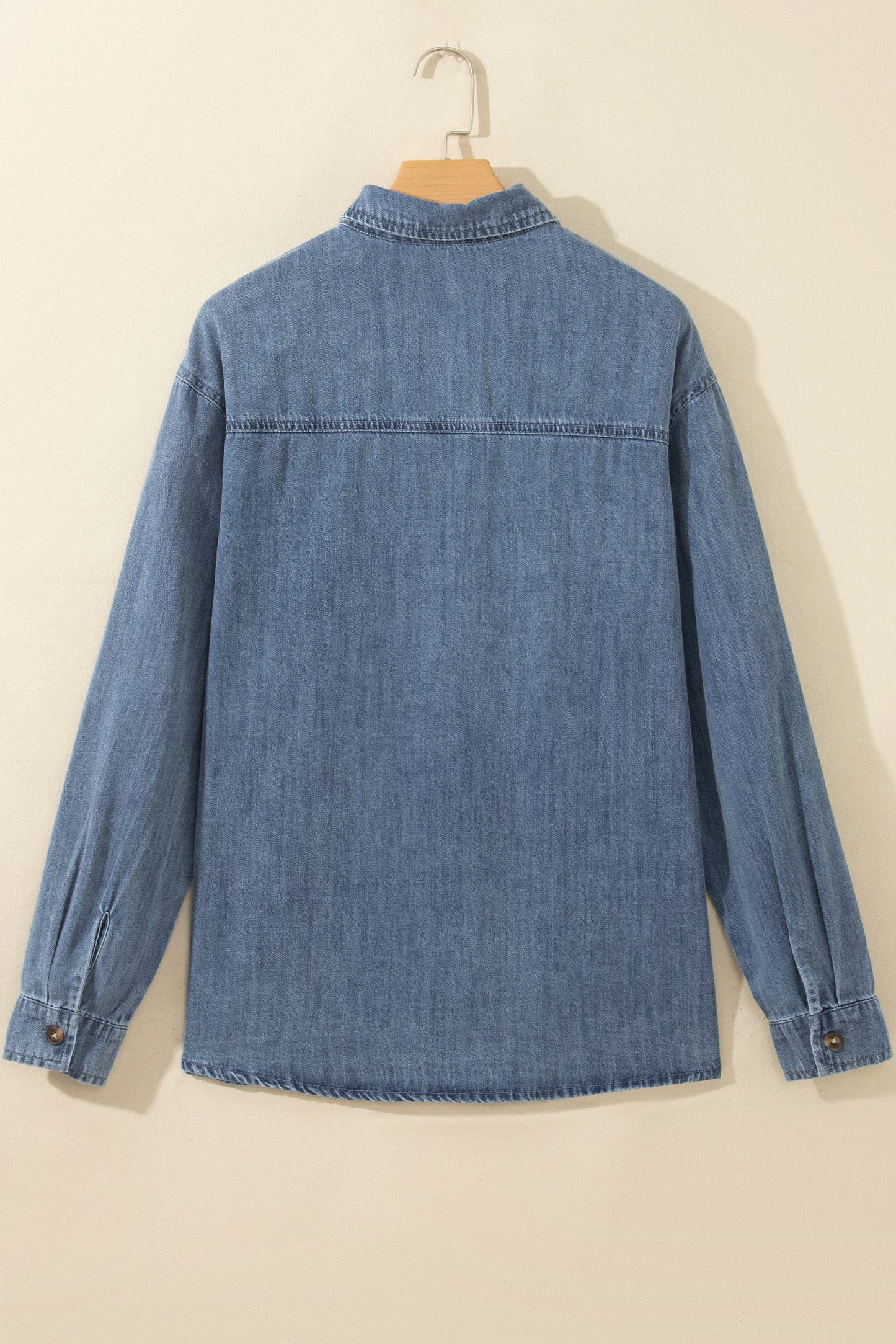 Sky Blue Color Block Pocket Detail Casual Button Down Denim Shirt