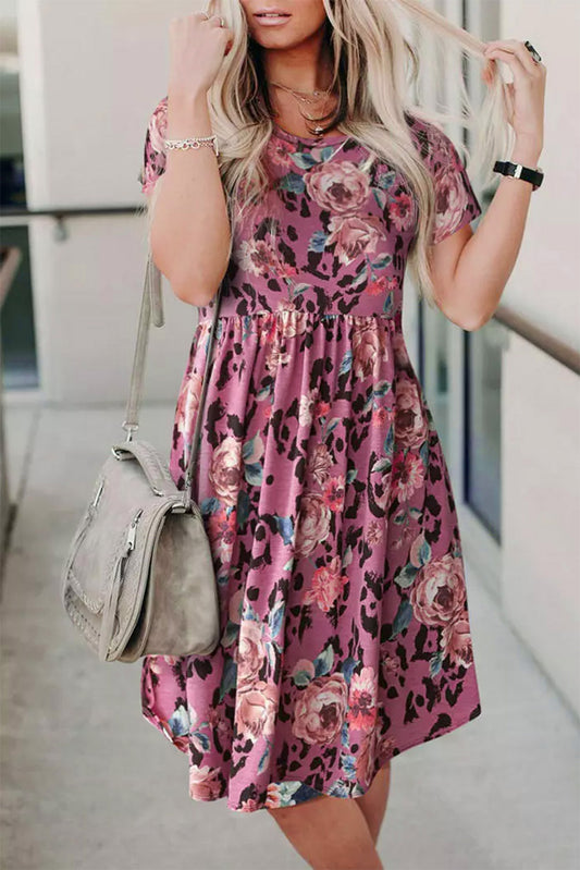 Leopard Print Short Sleeve A-line Dress