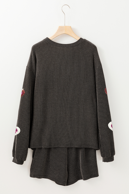 Ensemble pull et short gris carbone à cordon de serrage et motif cœur à sequins pour la Saint-Valentin