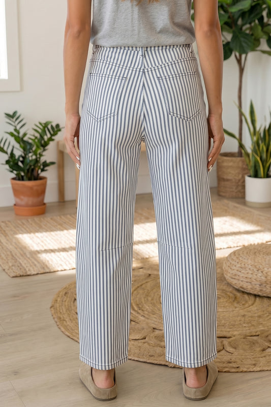 Sky Blue Stripe Casual Barrel Jeans