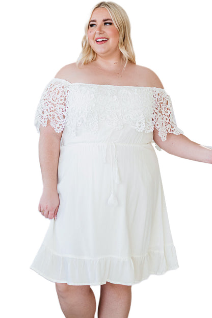 Off-the-shoulder Lace Sleeves Plus size Dress