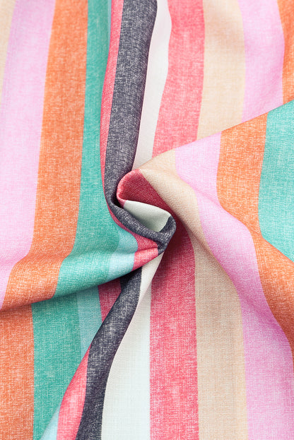 Top de manga japonesa con volantes escalonados y rayas multicolor